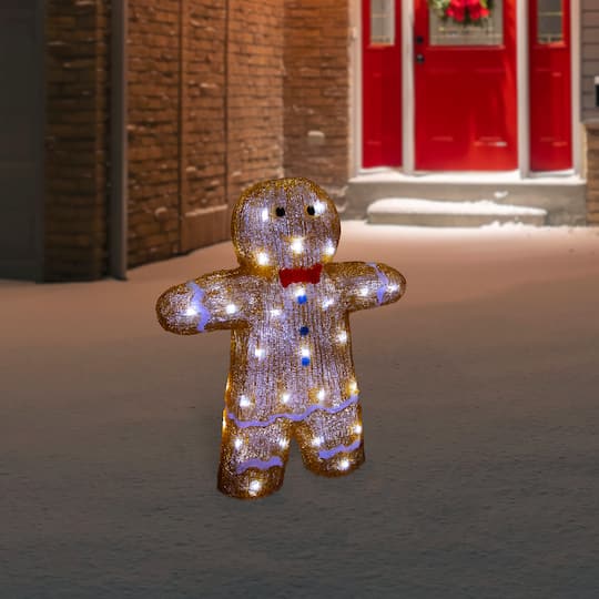 16" LED Lighted Acrylic Gingerbread Man with Bow Tie Christmas Decoration